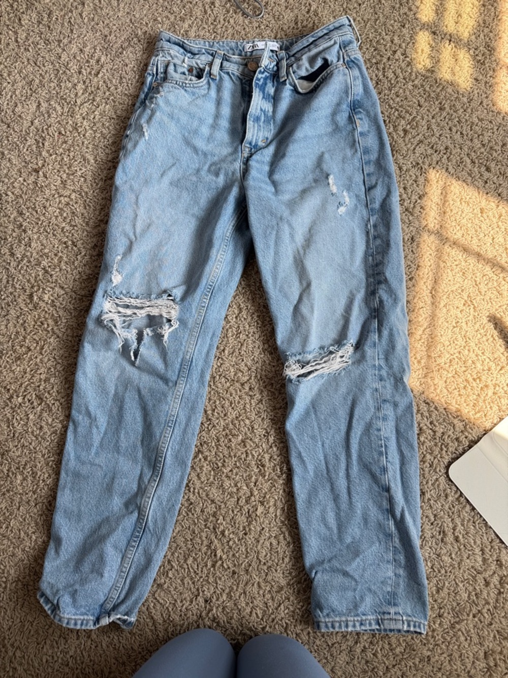 Zara Light Blue Distressed Boyfriend Jeans